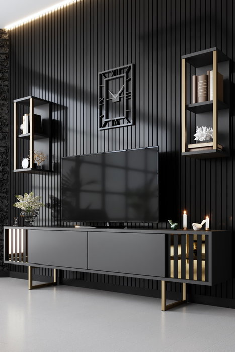Hanah Home Mueble de TV Moderno Salón Antracita y Negro 180cm